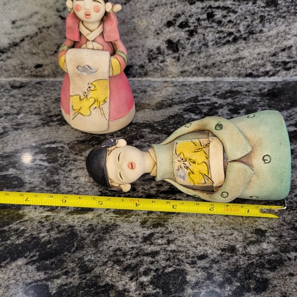 Japanese Figurines Pottery Clay Set of 2 - Picture 6 of 7